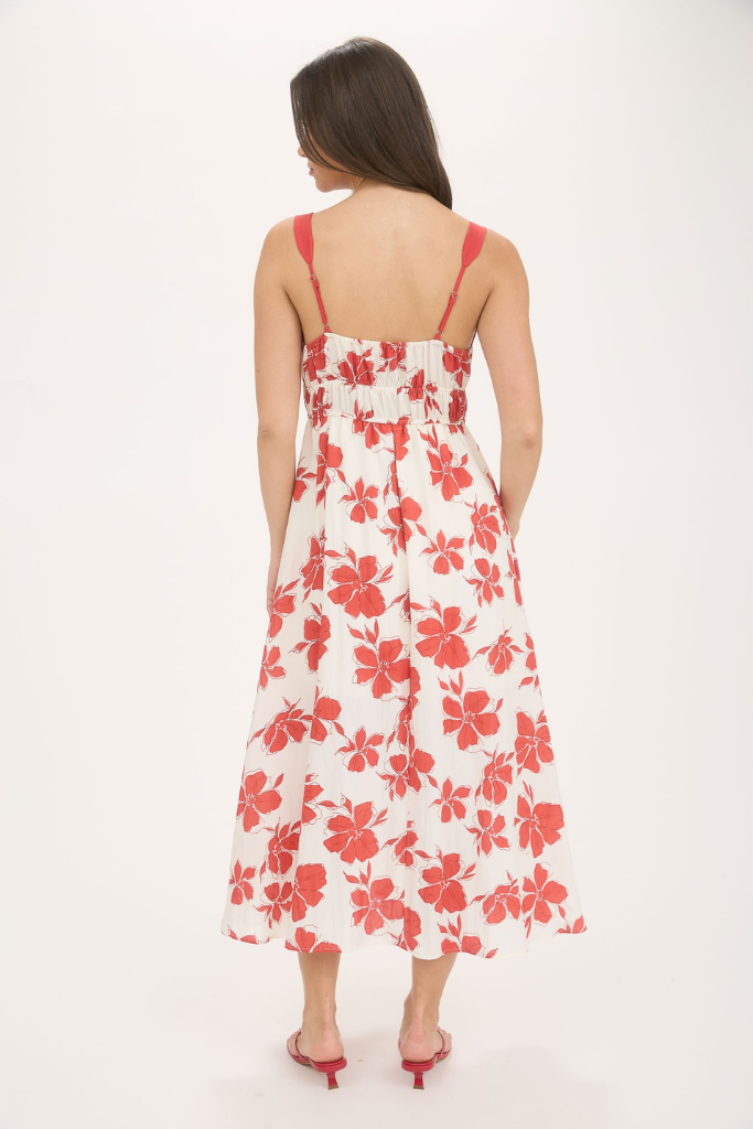 Oaklie Floral Midi Dress - Red