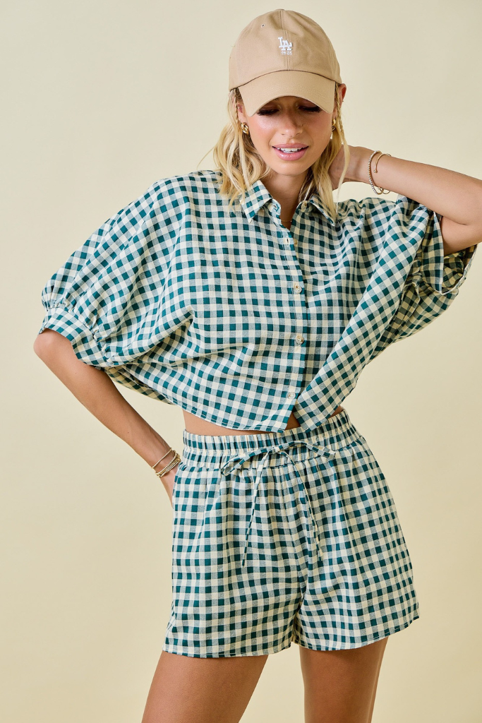 Sawyer Gingham Shorts- Dark Green
