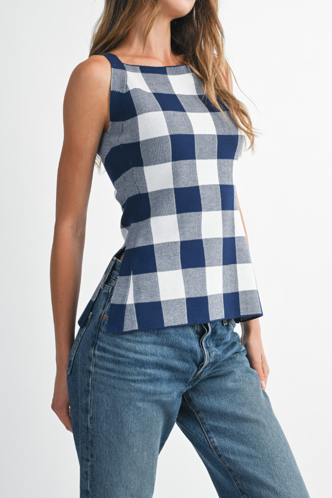Help You Gingham Top - Navy/White
