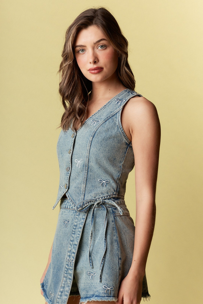 Sweet Fade Bow Vest - Denim