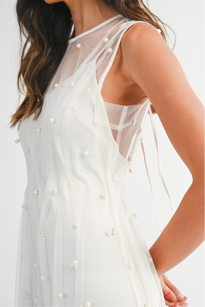 Faryn Overlay Midi Dress - Cream