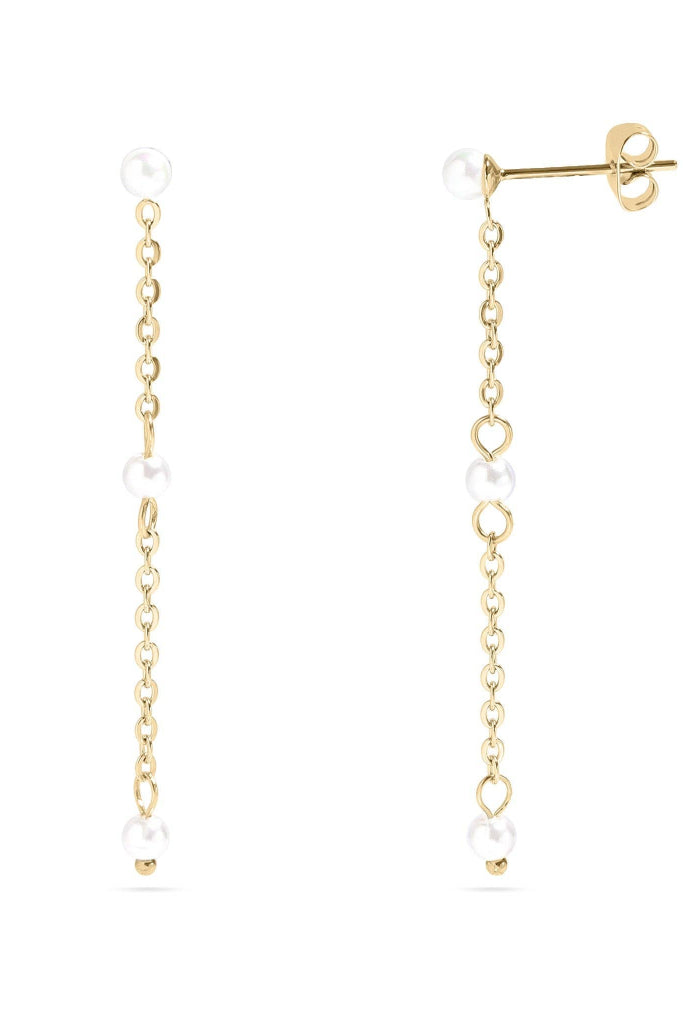 WJW - 18K Gold PVD Stainless Steel Pearl Chain Dangle Earrings
