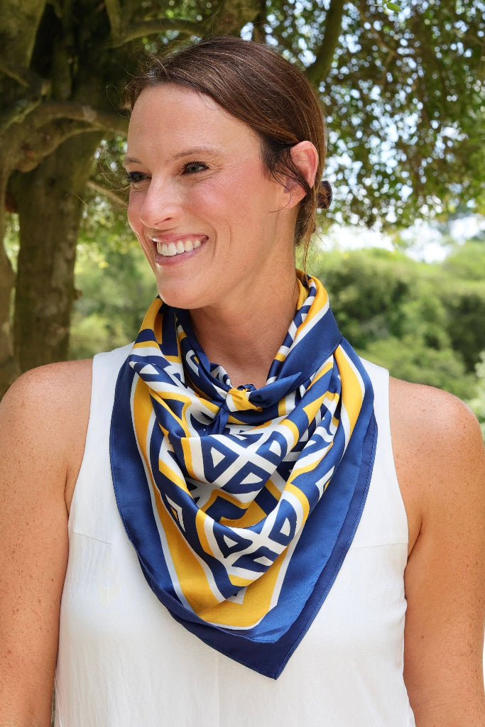 Barrett Large Tile Scarf -  Navy/Gold