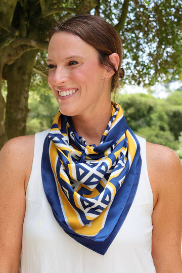 Barrett Large Tile Scarf -  Navy/Gold