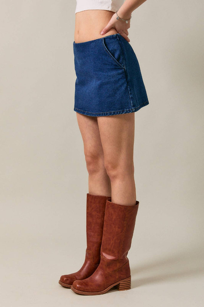 LE LIS - LOW WAIST DENIM MINI SKIRT WITH INVISIBLE ZIPPER