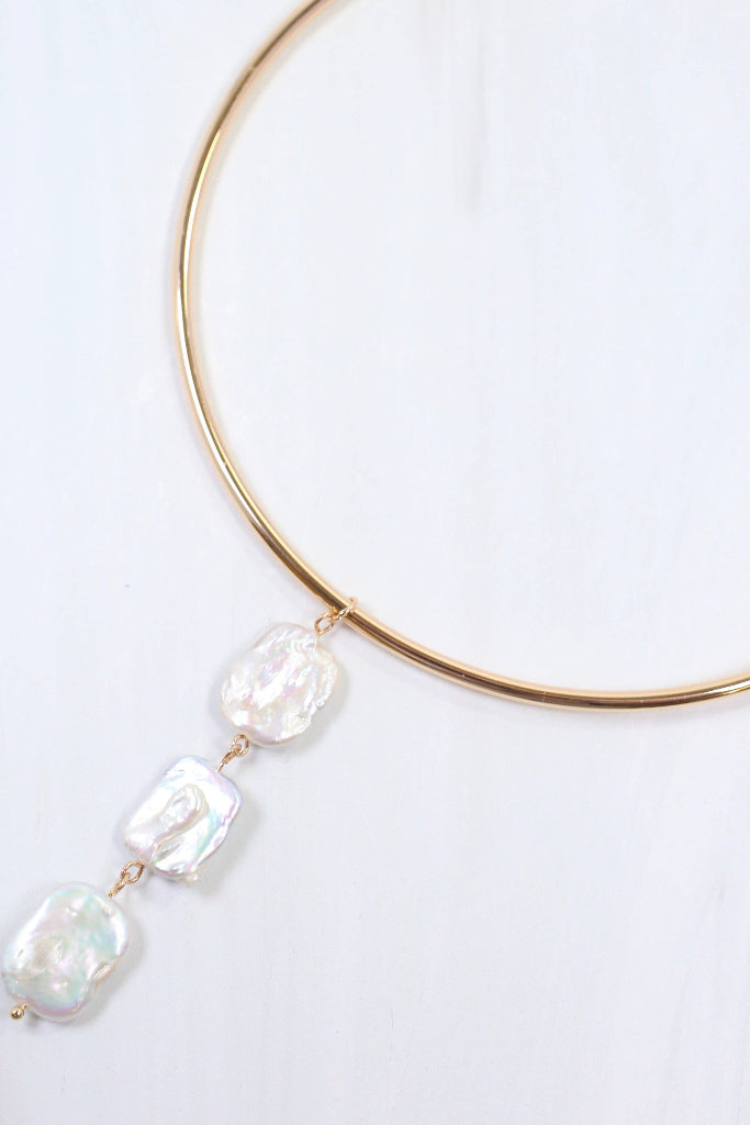 Alisa Collar Linear Pearl Necklace - Gold