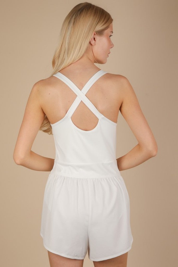 Pretty Girl Athletic Romper - White