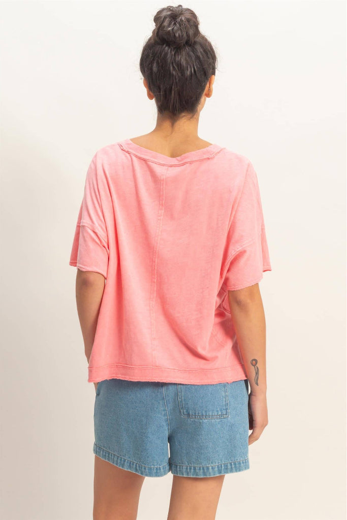 Next Best Oversized V-Neck Top - Pink