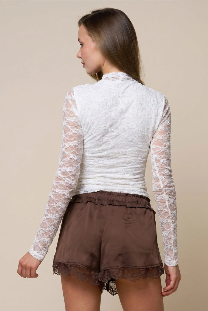 Side Kick Long Sleeve Lace Top - White