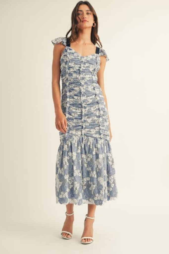 Lace Bloom Midi Dress - Blue