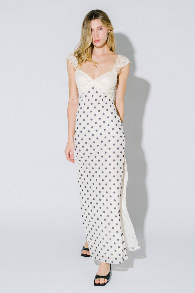 On A Journey Polka Dot Maxi Dress - Cream/Black