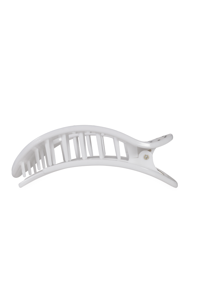 TELETIES Large Flat Round Hair Clip - White Polka Dot