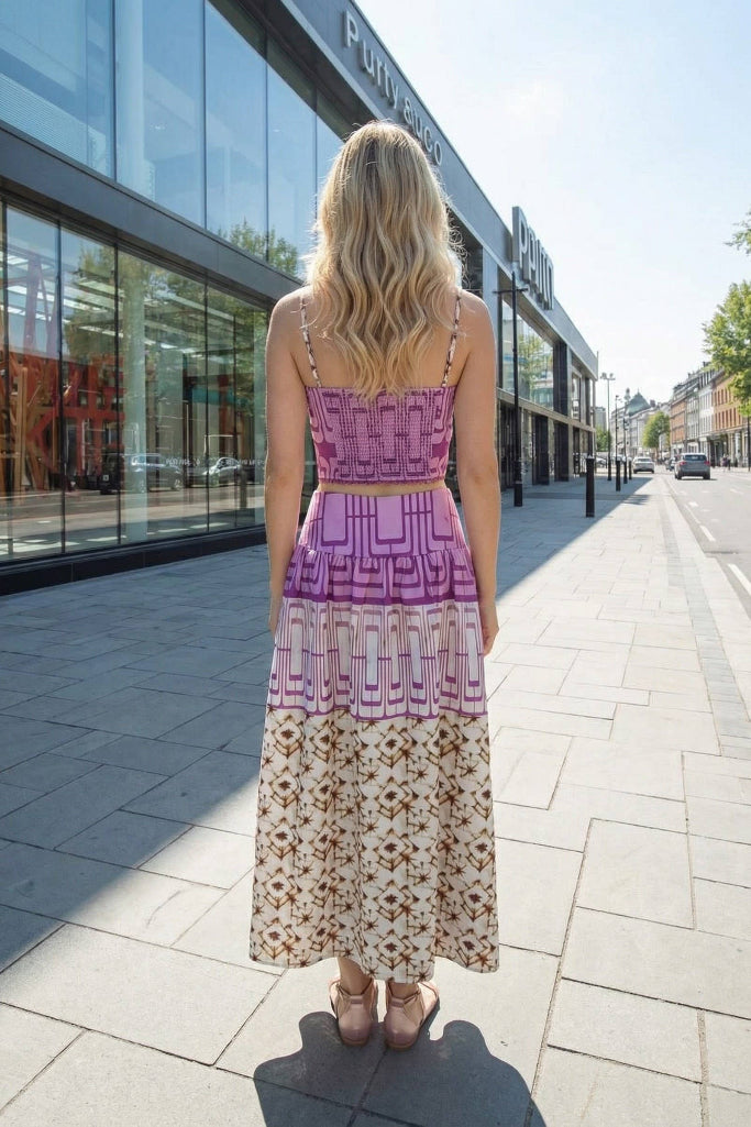 Getaway Glow Top & Midi Skirt Set - Lilac Multi