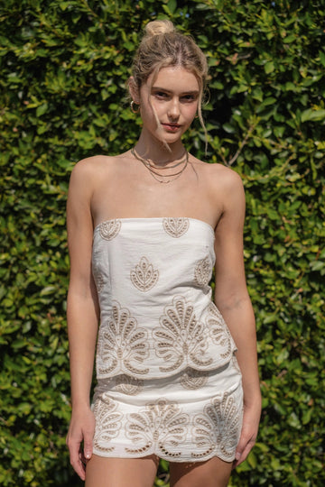 At Last Embroidered Mini Dress -  Off White