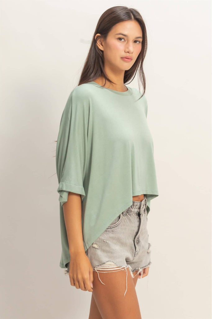 Cannot Contain Batwing Sleeve Top - Sage Green