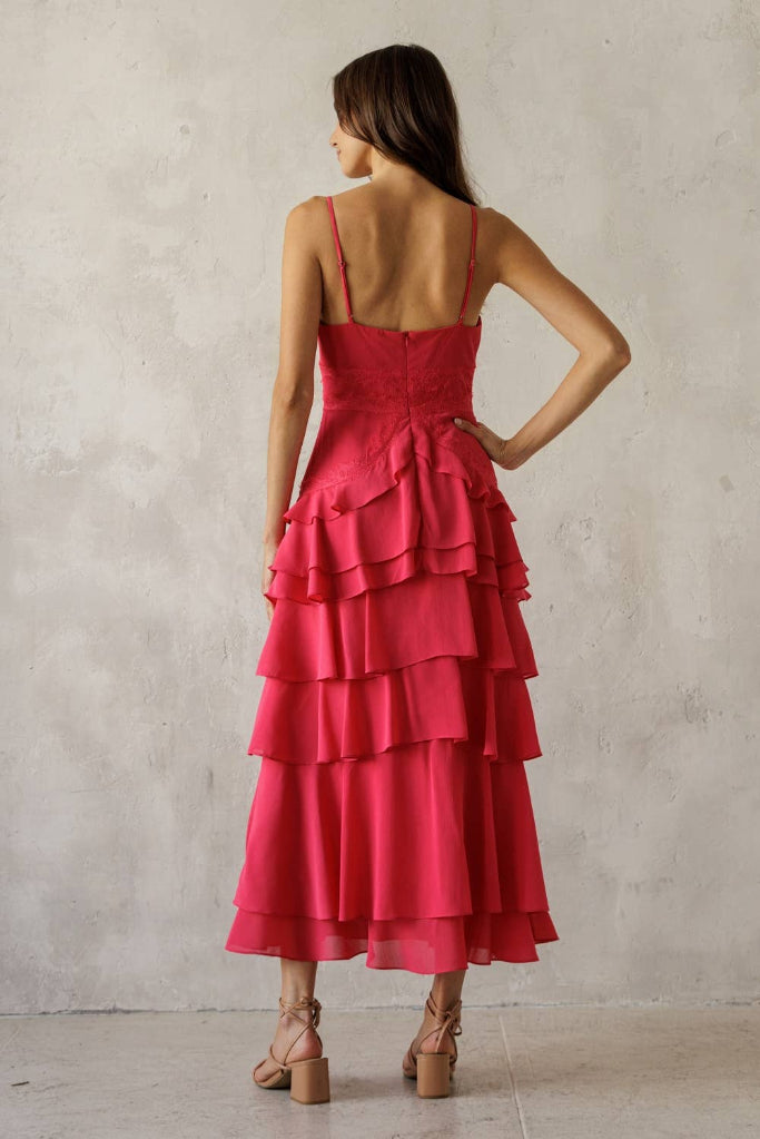 Storia Tiered Midi Dress- Pink