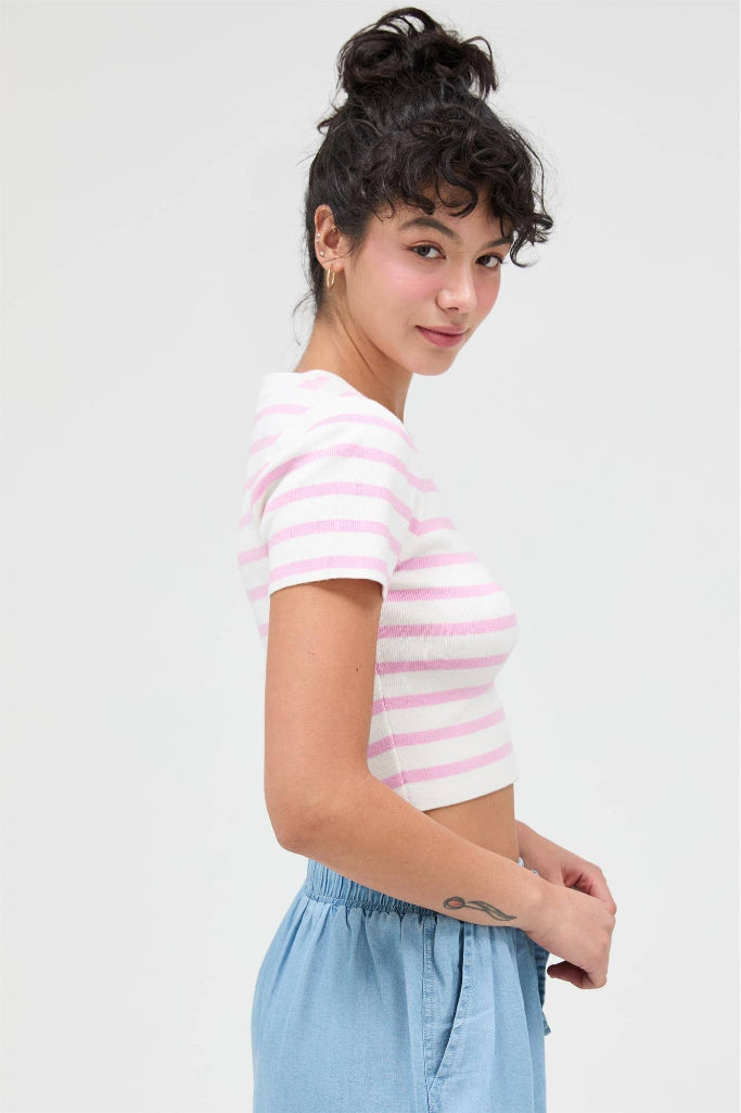 Stop And Look Striped Crop Top - Light Pink