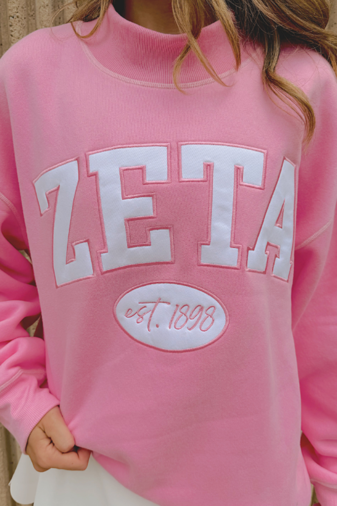 Zeta Greek Established Date Mockneck Sweatshirt - Pink