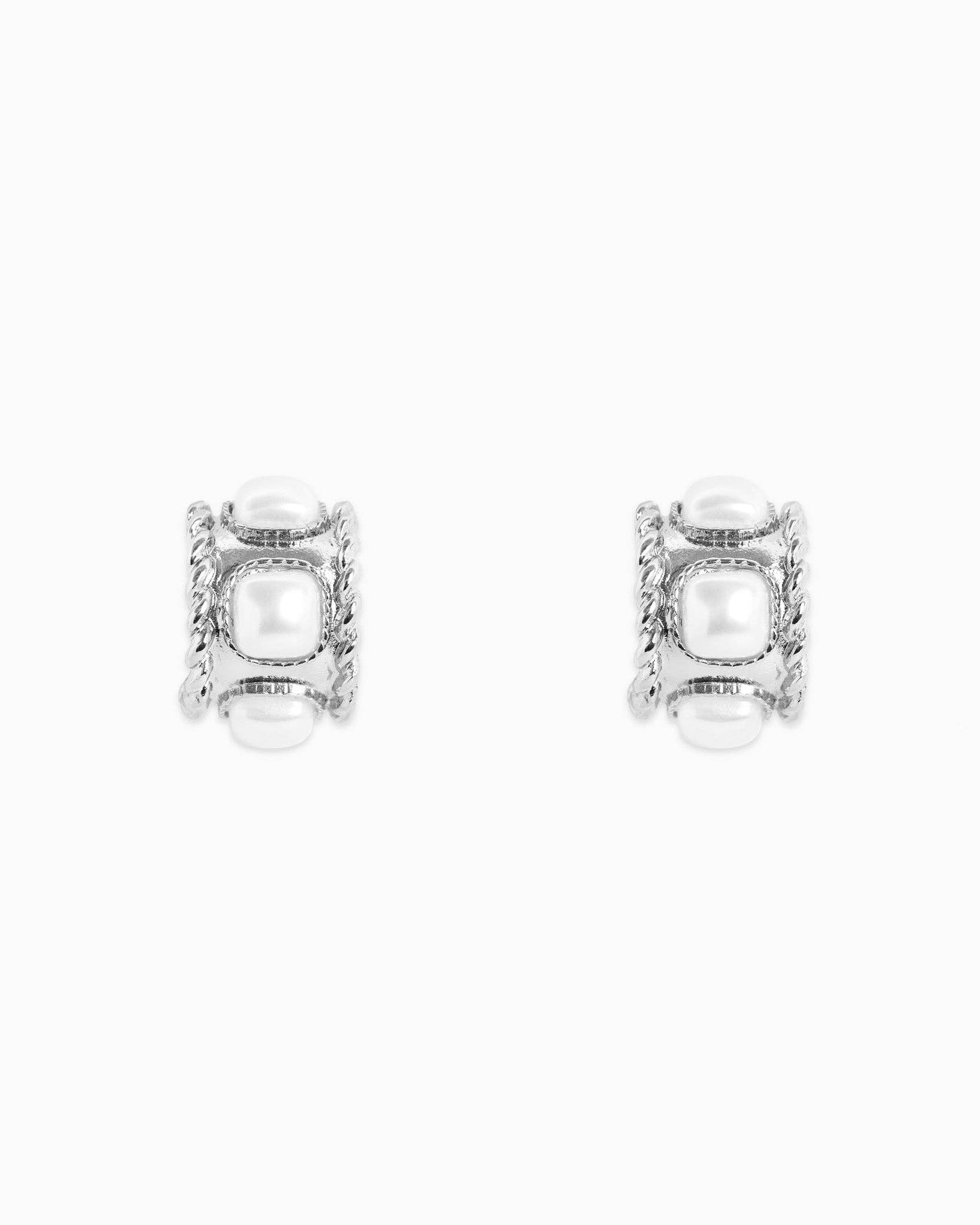 Keepsake Square Pearl Hoop Earring - Silver