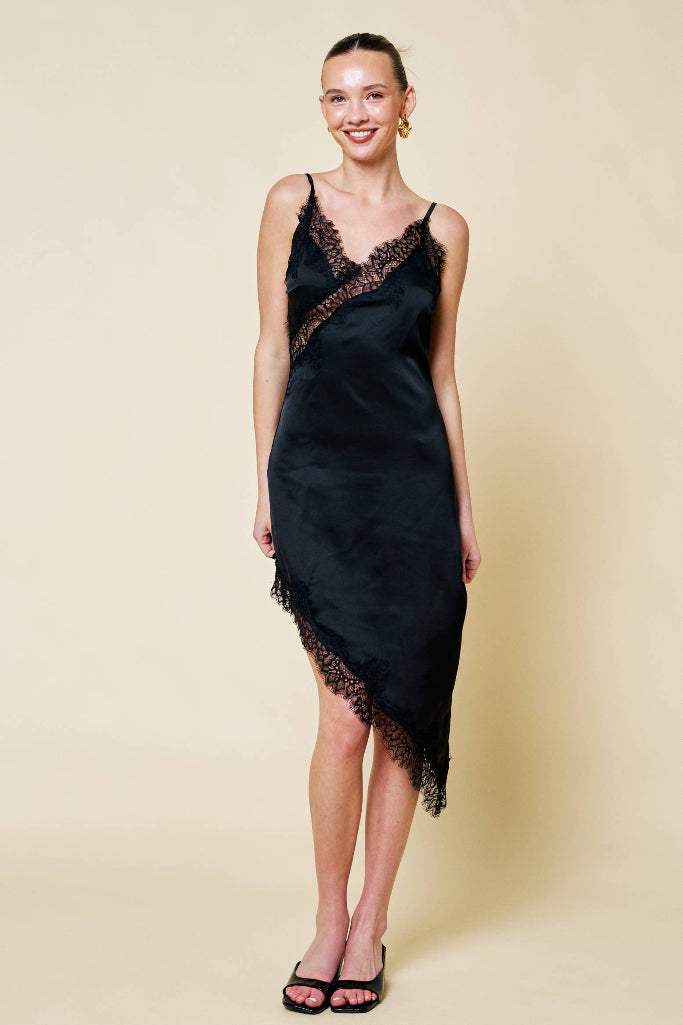 By Chance Asymmetrical Slip Dress - Black