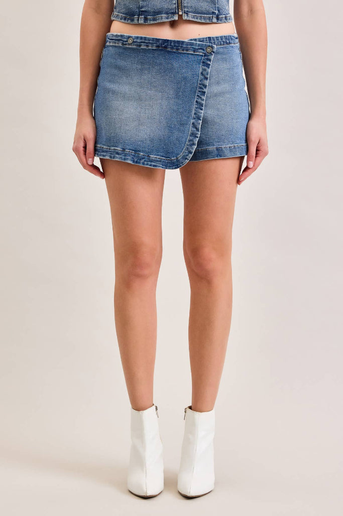 Fun Feels Asymmetrical Mini Skort - Denim