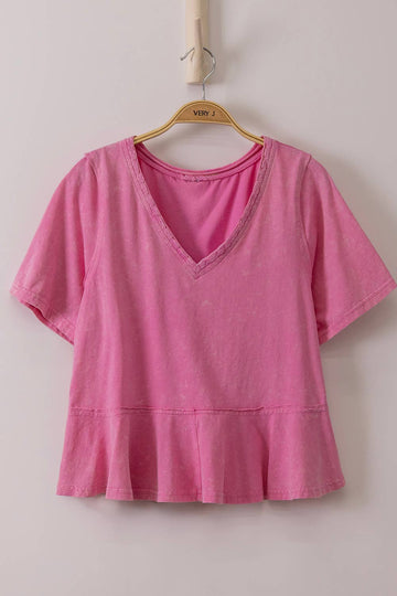 Enjoy It V-Neck Top - Washed Pink