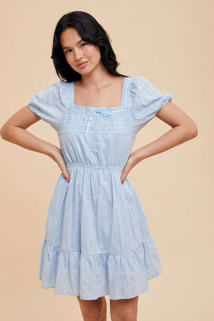 Valery Square Neck Dress - Powder Blue