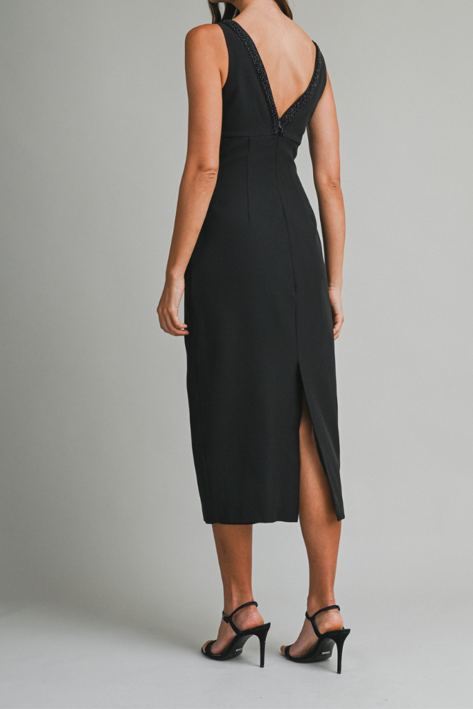 Easton V Neck Midi Dress - Black