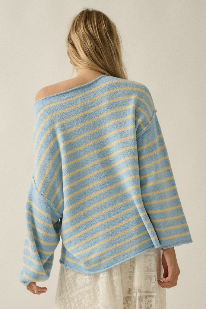 Tula Striped Off Shoulder Sweater - Chambray/Butter