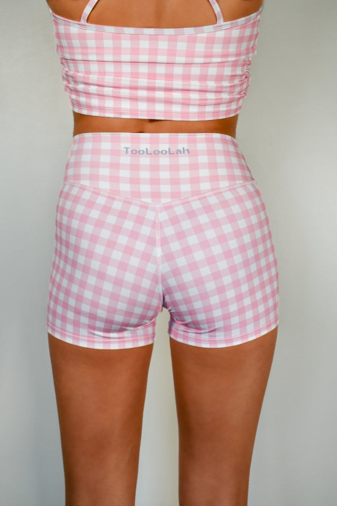 TooLooLah Pivot Gingham Biker Shorts - Pink