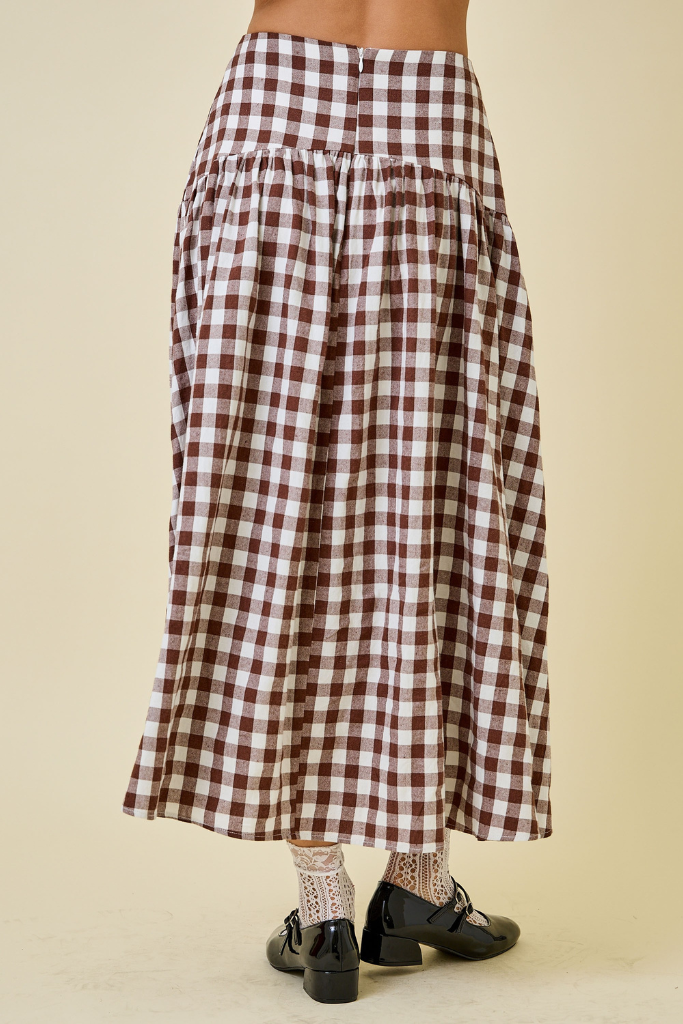 Juliette Gingham Maxi Skirt - Brown