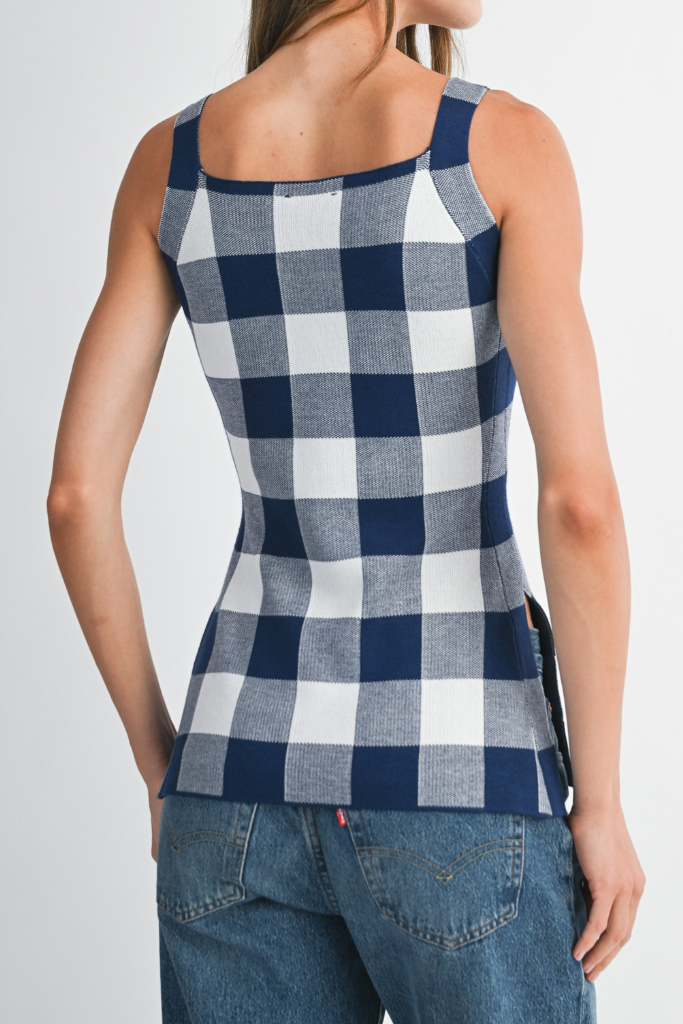 Help You Gingham Top - Navy/White