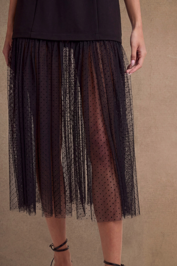 Not Afraid Dotted Mesh Midi Dress - Black