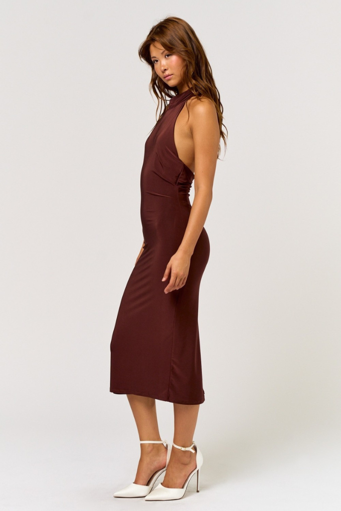 Maci Halter Midi Dress - Brown