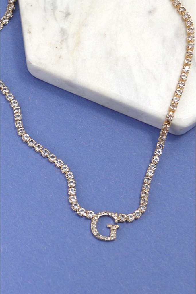 Rhinestone Chain Initial Necklace