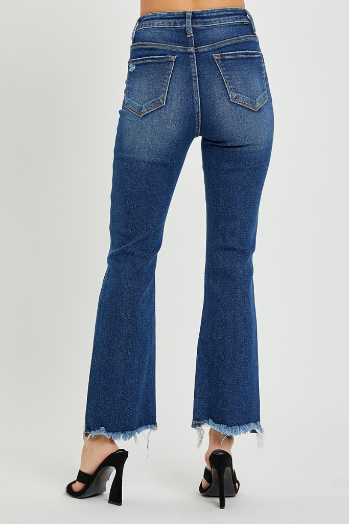 On Fire Cropped Flare Jeans - Dark Wash