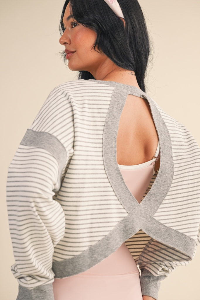 Sonny Striped Cutout Sweatshirt  - White/Grey