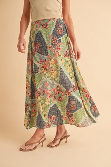 Violetta Printed Maxi Skirt - Sage/Golden