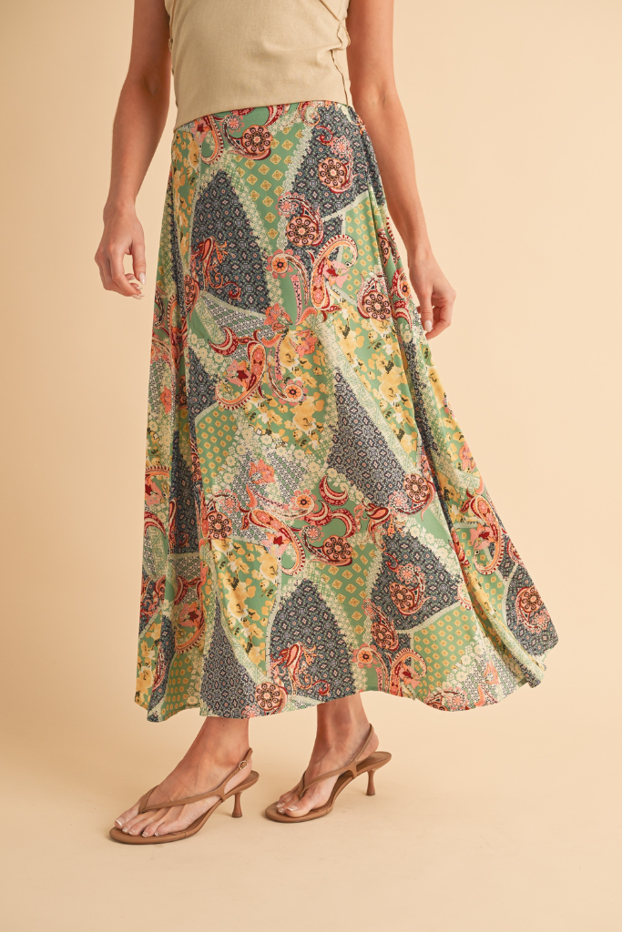 Violetta Printed Maxi Skirt - Sage/Golden
