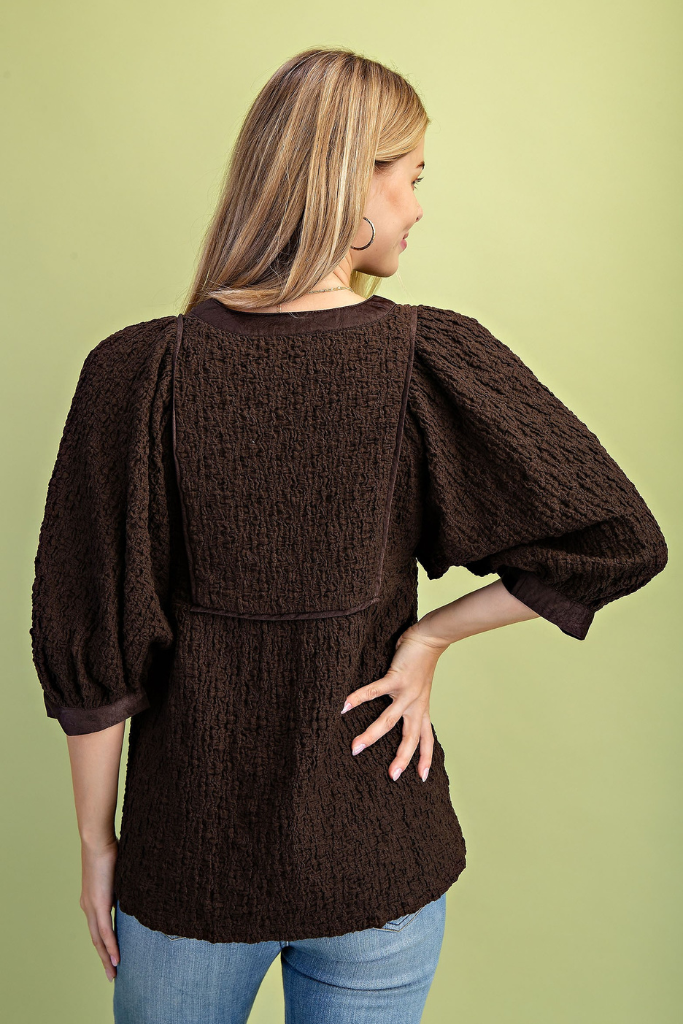 Velma Babydoll Blouse - Brown