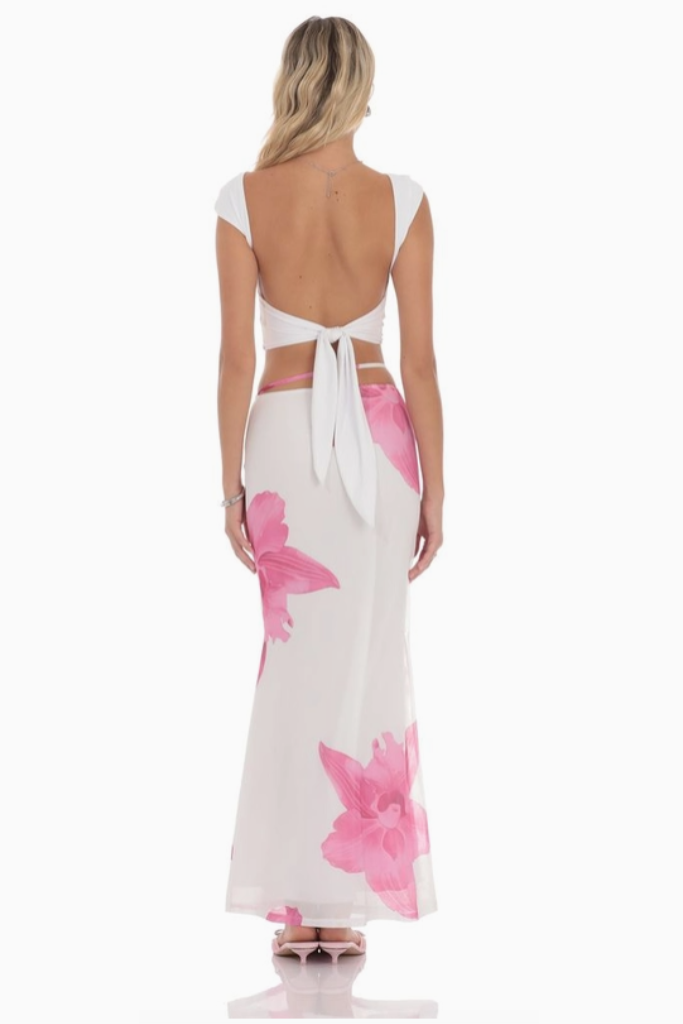 Lost Cause Floral Maxi Skirt- White