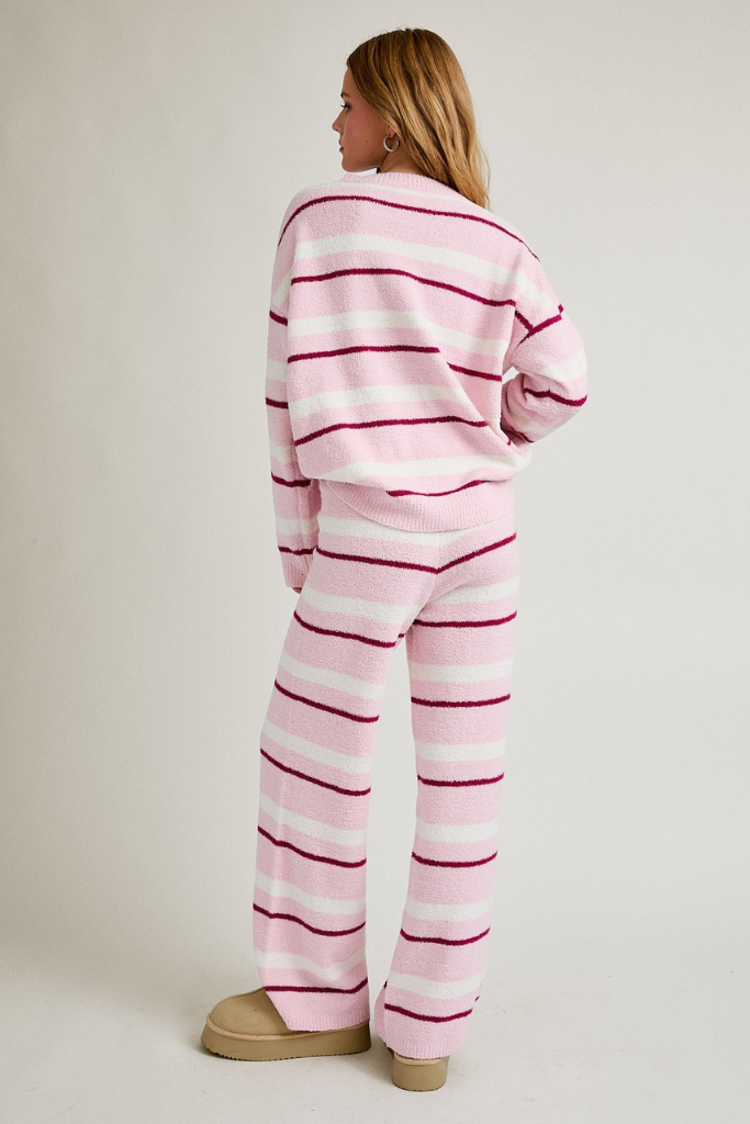 State Of Style Sweater Set - Cream Pink Stripe