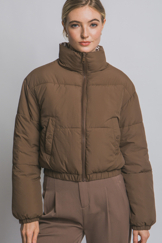 Warm Hold Reversible Jacket - Cocoa/Leopard