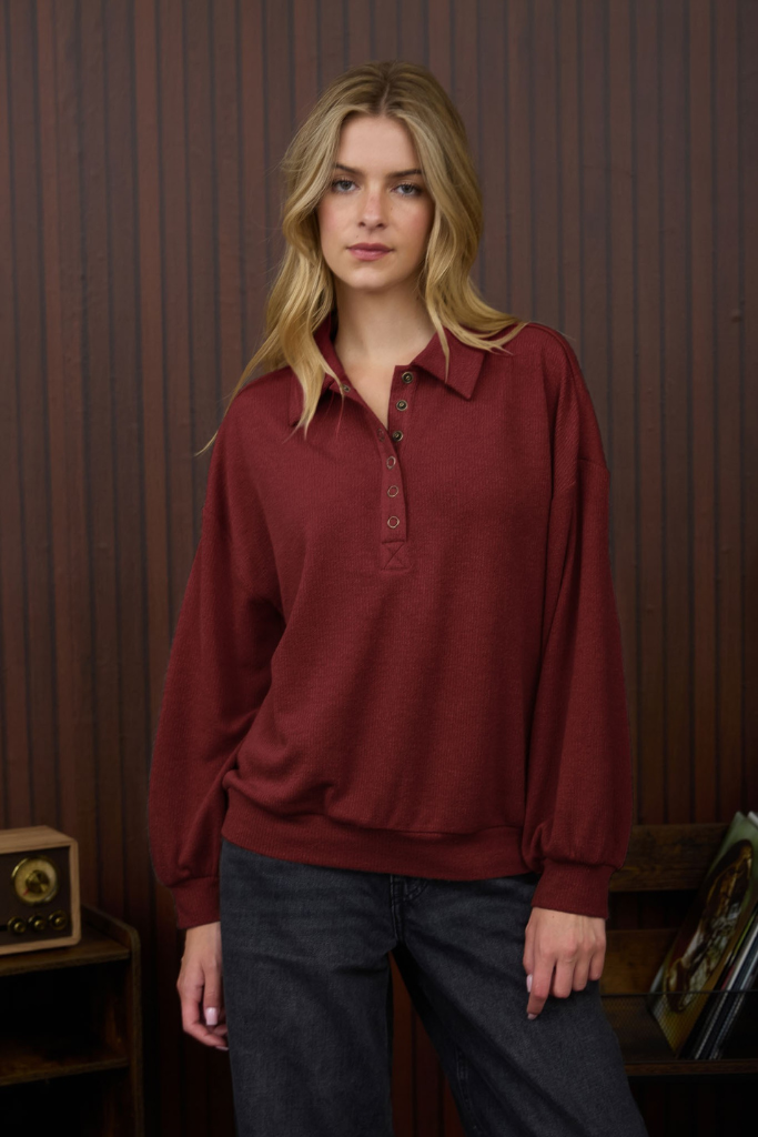 Catriona Henley Top  - Burgundy