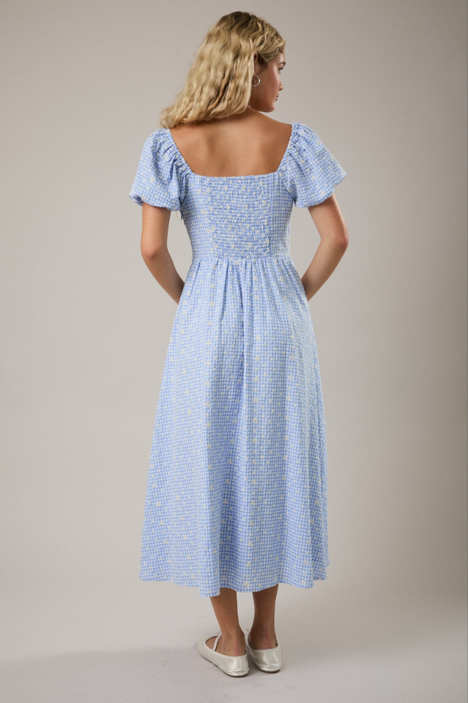 Getting Ready Gingham Midi Dress - Blue/White