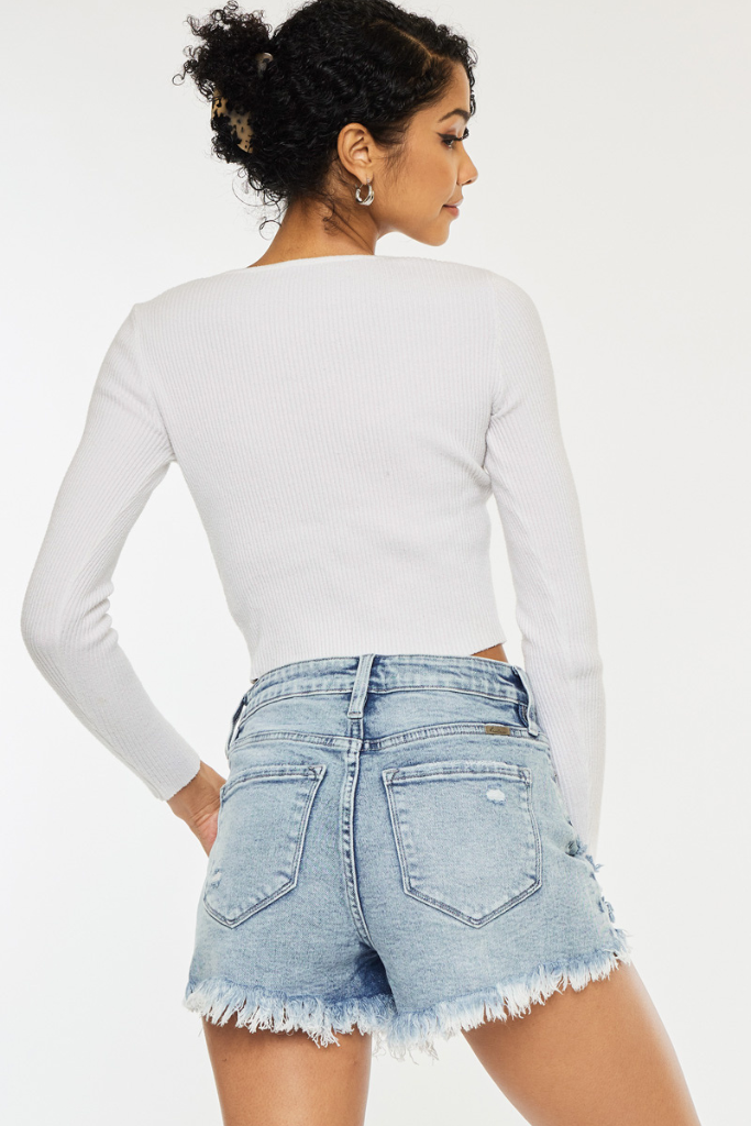 Mason Frayed Hem Denim Shorts - Medium Wash