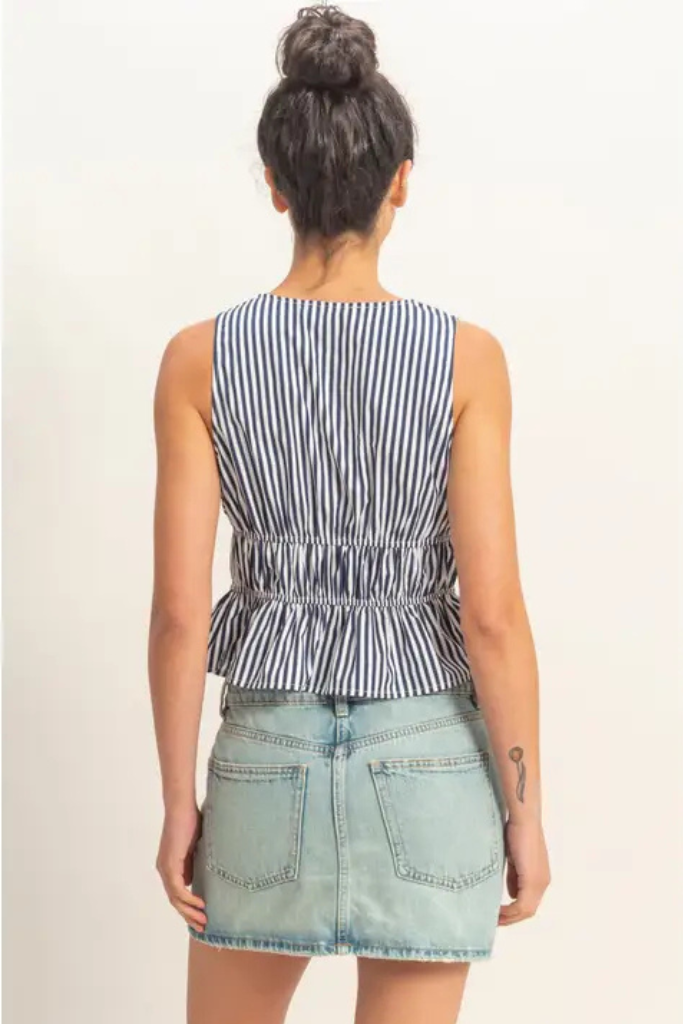 Made You Look Striped Top- Navy