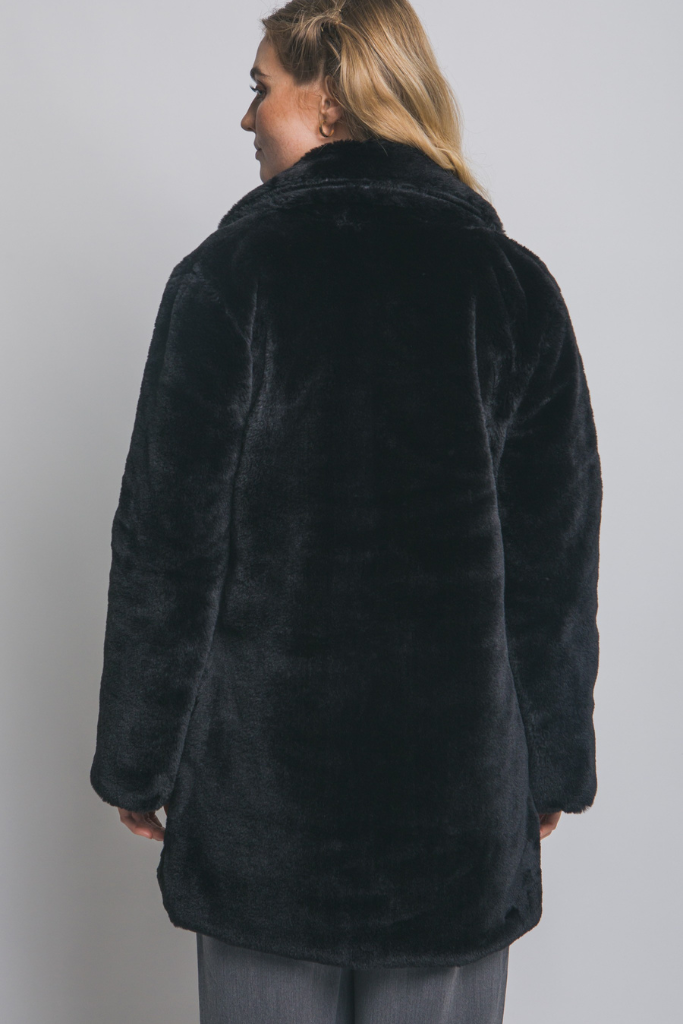 Heart Catch Faux Fur Jacket - Black