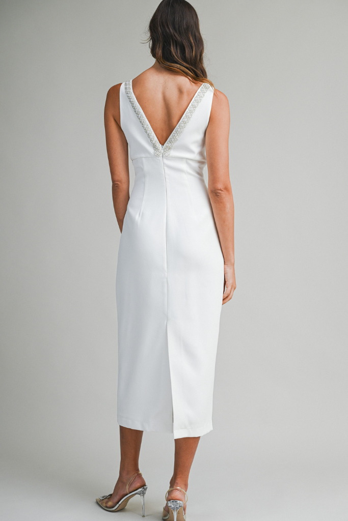 Easton V Neck Midi Dress - White