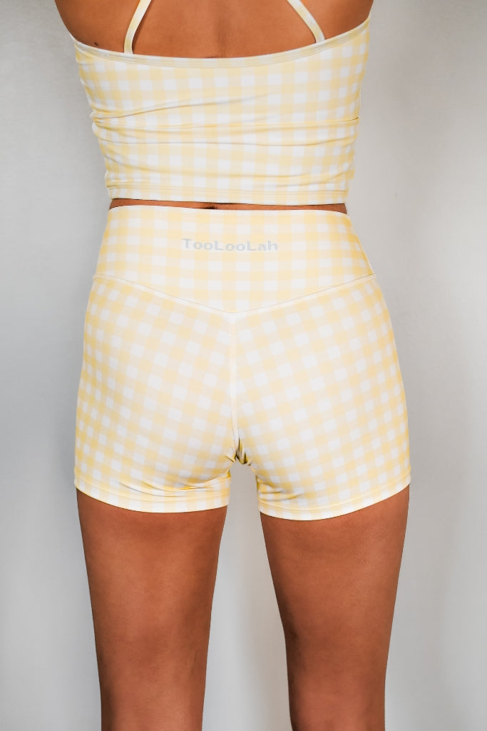 TooLooLah Pivot Gingham Biker Shorts - Yellow